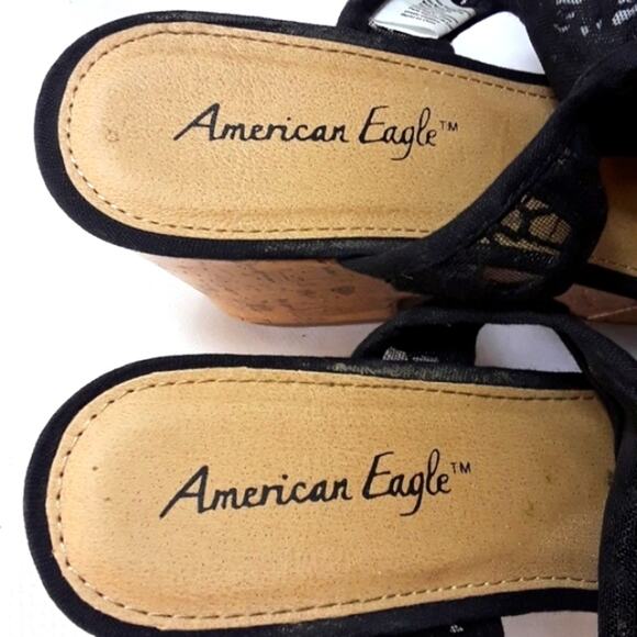 American Eagle Womens Sz 9 BOHO Festival Black Lace Platform 4" Wedge Heels - Picture 12 of 12